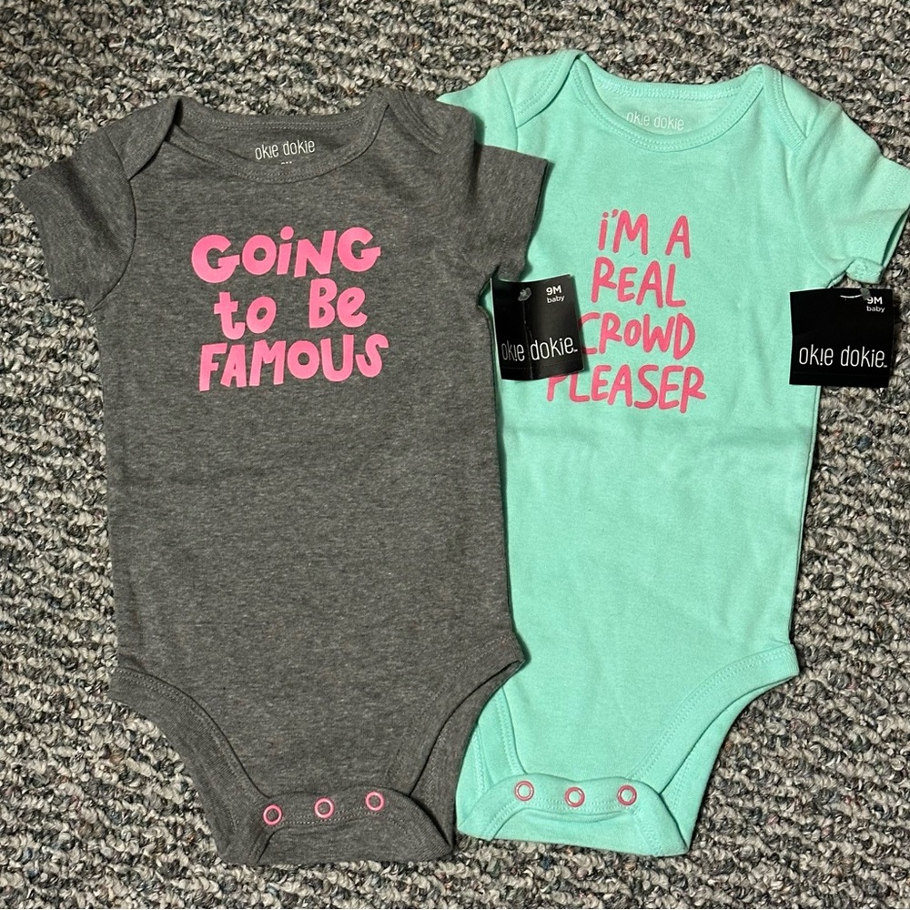 Okie Dokie Gray and Mint Bodysuits with Pink Accents